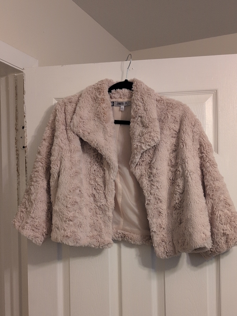 Jennifer Lopez Plush Faux Fur Cropped Jacket - Light Blush